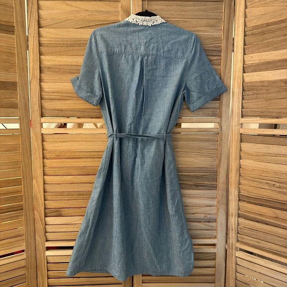 Sezane  Alex Lace Collar Linen Cotton Midi Shirt Dress  Size 38/6 - Picture 8 of 10